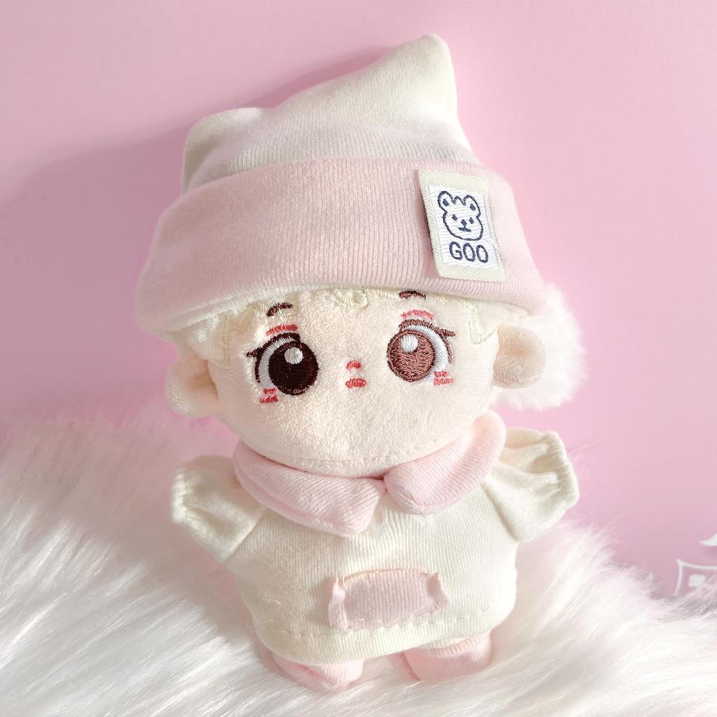 Pink Pajama Set and for 10cm Plush Kigurumi Otaku Doll Kpopdoll Costume (Hat, Dress, Shoes) Doll, Accessories, Activities, Mascot, [Used]