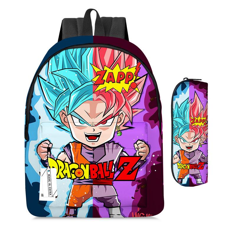 Мультяшный рюкзак Dragon Ball Набор из двух предметов Саянский Укун Студенческая школьная сумка Пенал Сумка для еды Dragonball Backpack + pencil case