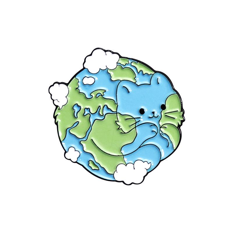 

Creative Cartoon Cat Planet Brooch - Fluffy Cat Fur Metal Badge for Scarves