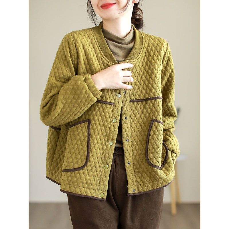 Baseball Collar Jacket Women's Autumn Diamond-shaped Fashion Thin Cotton Jacket