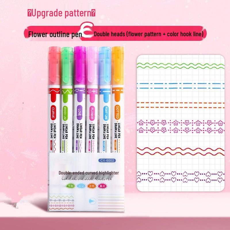 Creative 6-Color Wave Pattern Highlighter Set: DIY Outline & Curve Pens for Students