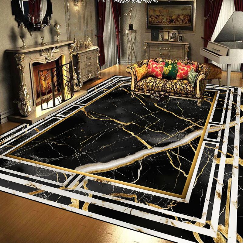 European Luxury Large Area Carpets Living Room Black Gold Marble Style Decoration Sofa Area Rugs for Bedroom Floor Mat Anti-slip