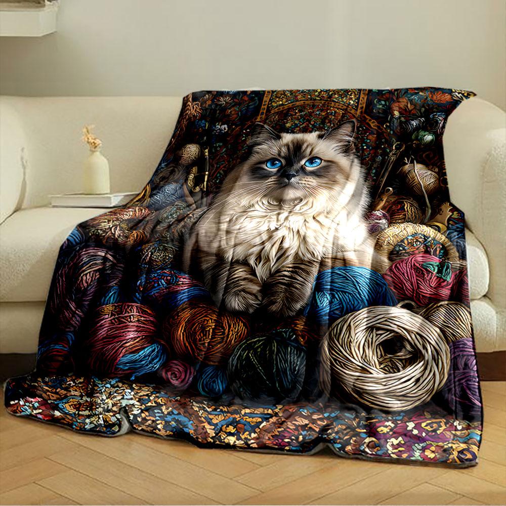Cozy Cat with Yarn Balls for all seasons blanket lunch break throw gift