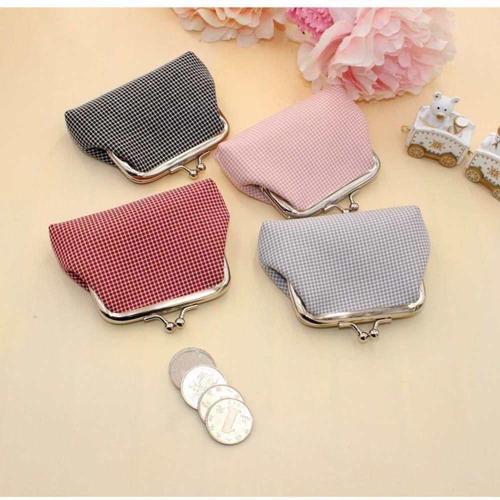 Cotton Handbag Girls Handmade  Pouch Retro Wallet Plaid Coin Purse Card Holder Buckle Small Purse
