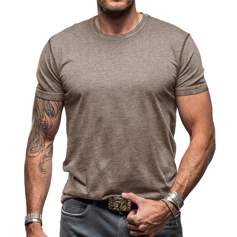 Mens American Style Solid Color Crew Neck Short Sleeve Casual T Shirt