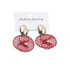 Bohemian Hollow Net Pendants Women's Dangle Earrings Purple Red Screw Spiral Hanging Earrings Metal Oval Top Drop Earrings