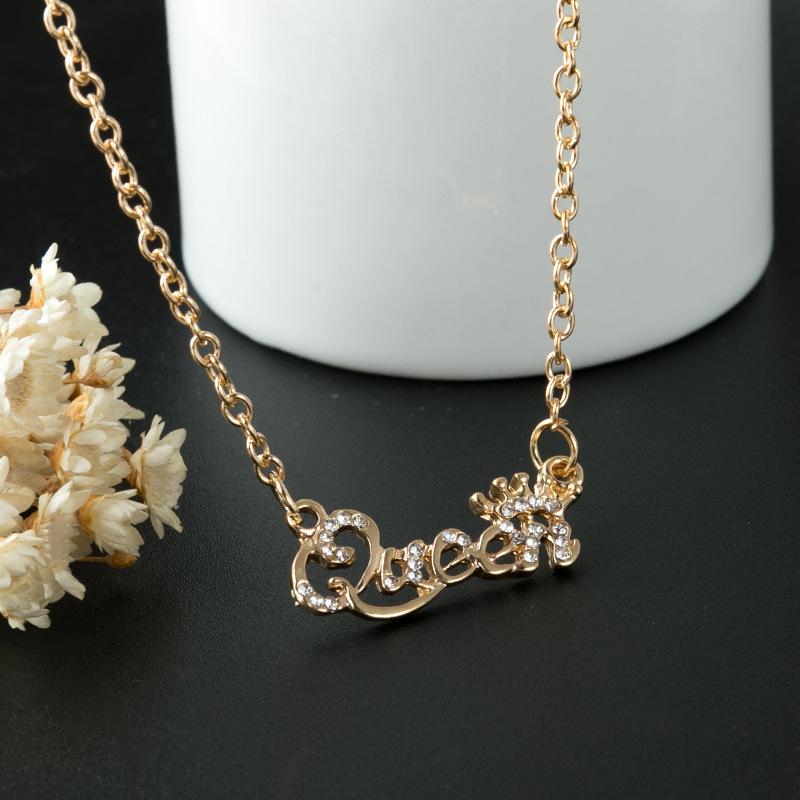 Golden Queen Princess Pendant Necklace 