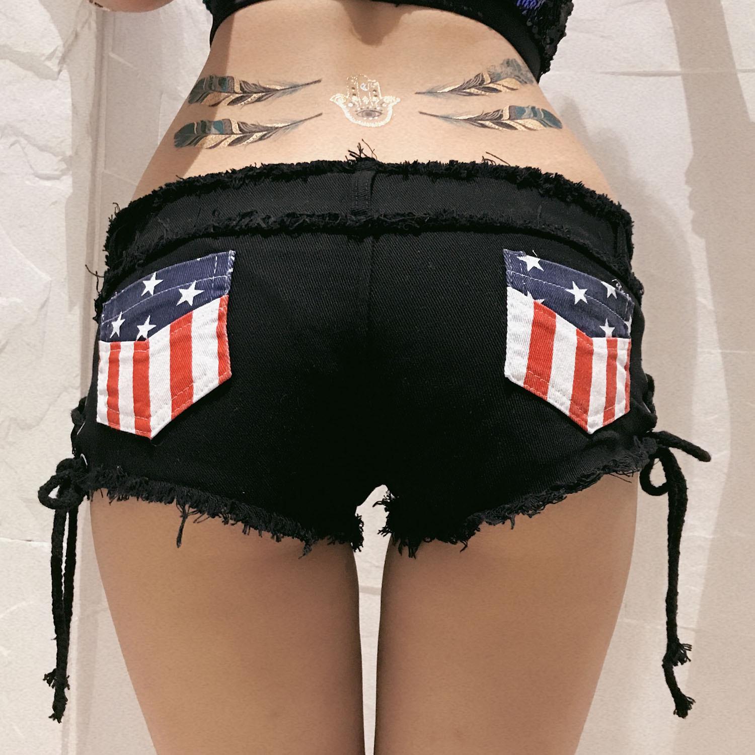 

FGHJ Жіночі літні модні сексуальні джинсові шорти з низькою талією. Жіночі джинсові штани L чорний