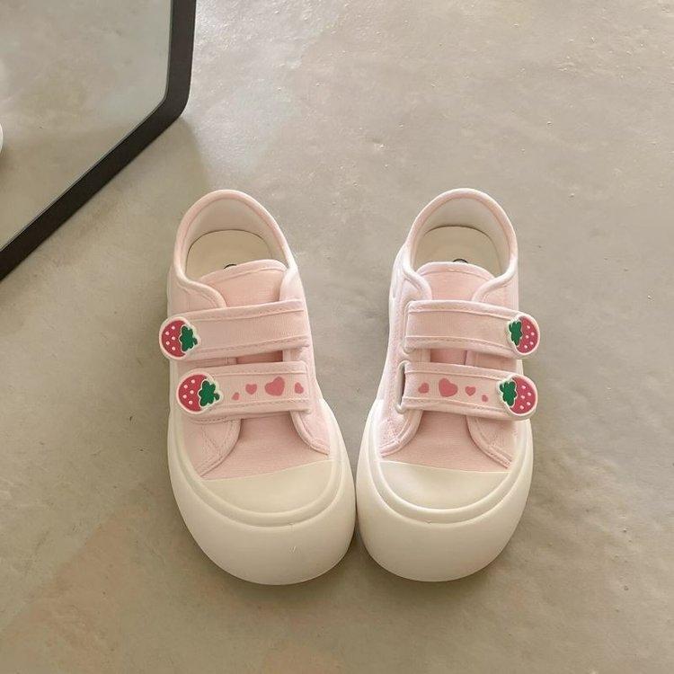 Korean campus style platform canvas white shoes women's 2025 new Velcro ins student versatile comfortable board shoes