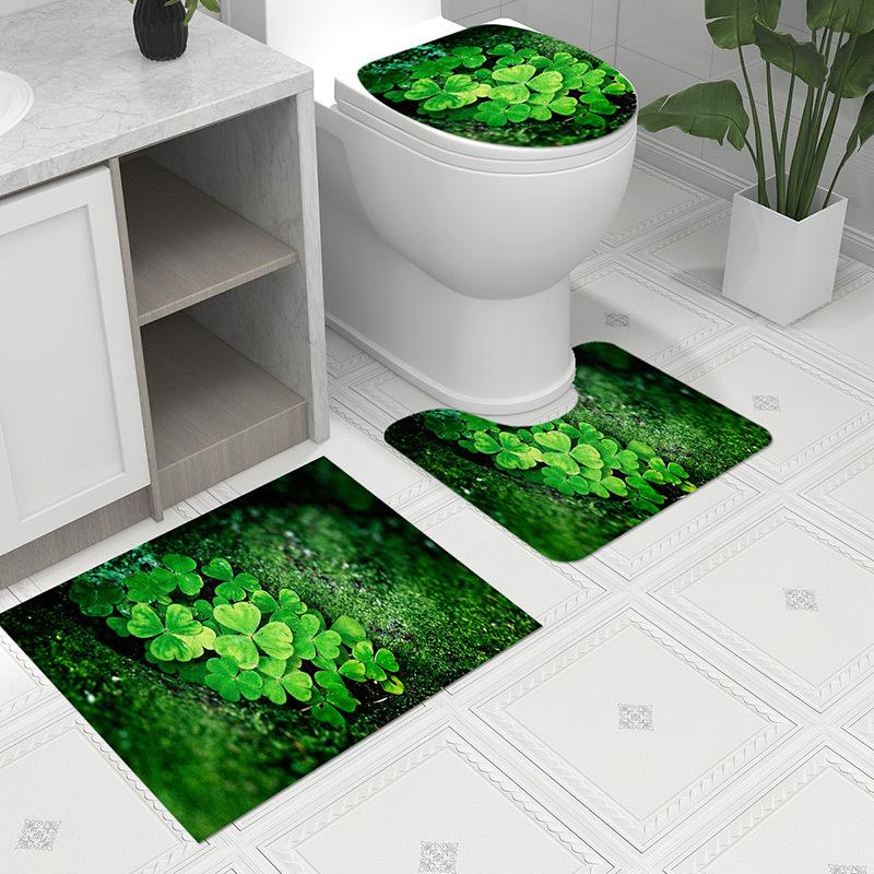 3pcs Bath Mat Set Bohemia Flower Anti-Slip Carpet Doormat Toilet Lid Toilet Seat CoverToilet Seat Mat Bath Rug Accessories