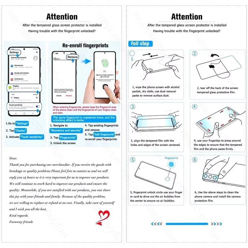 Verre Trempé Plein Écran Déverrouillage par Empreinte Digitale Pour Samsung Galaxy S26 S25 S24 S23 S22 S21 S20 Ultra Plus FE Note 20 Film Verre Protecteur d'Écran