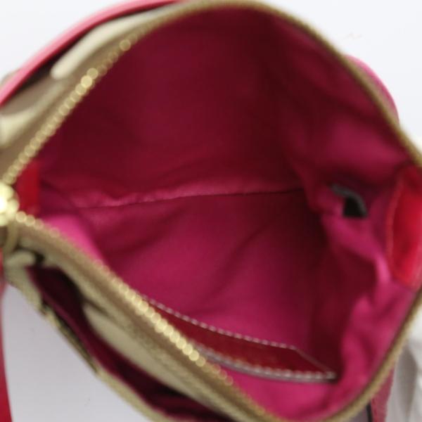 COACH Signature Diagonal Shoulder Bag leather Khaki x Pink Women 10129 Used
