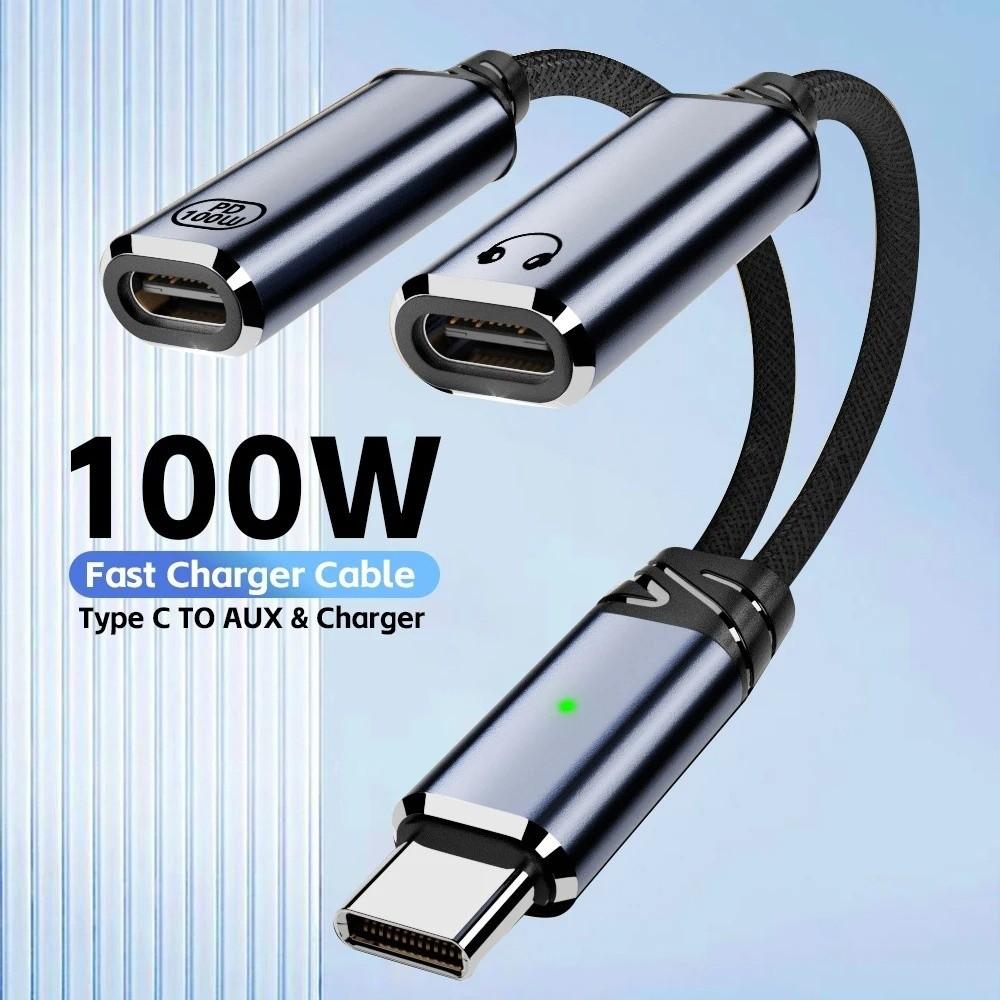 PD 100W Type C Splitter Audio Cable 2 in 1 Design 2-in-1 Headphone Adapter Cable  Phone Charging