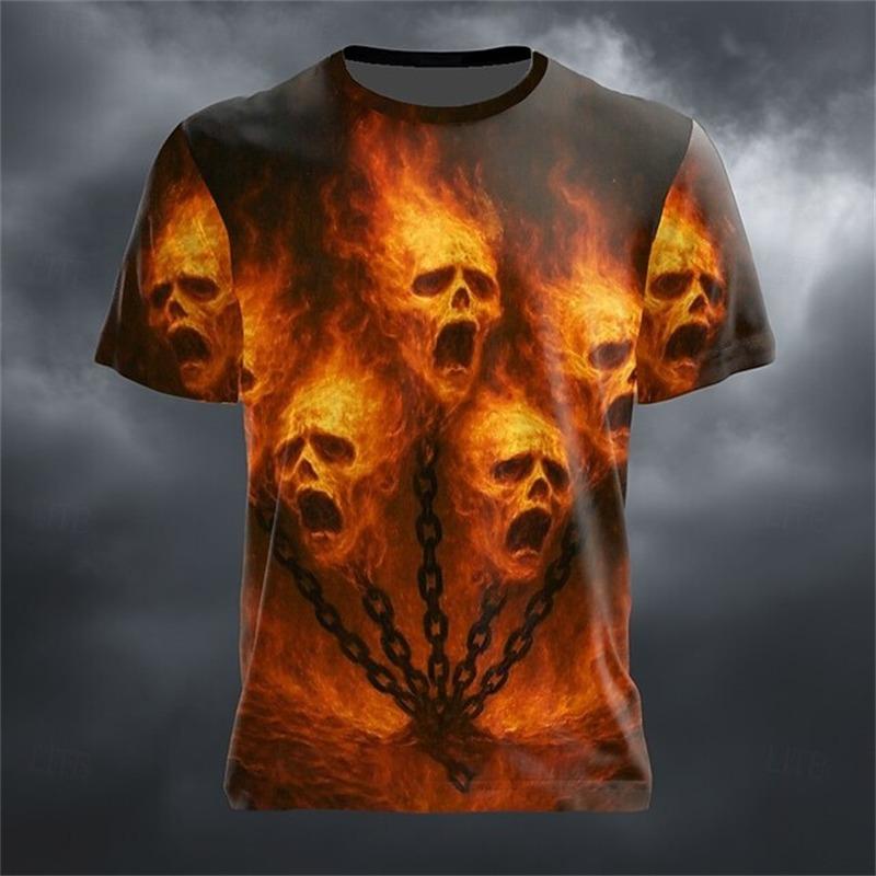 Halloween Men's 3D Skull Short-Sleeve T-Shirt Spooky Club Party Street Style Short-Sleeve Casual Loose-Fitting Men's Top