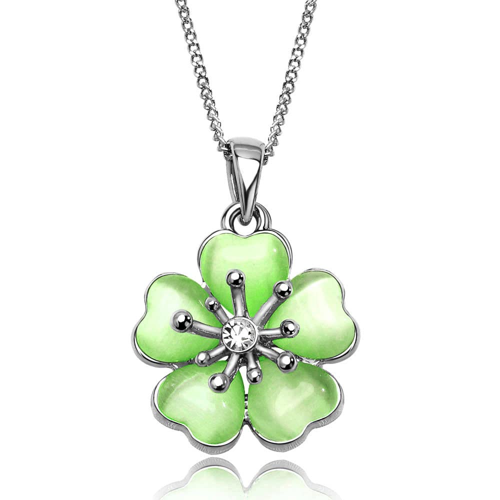 

Brand 18K White Gold Plated Elegant Pale Grass Green Cherry Blossom Eye Necklace Austrian CZ Diamond [IUHA] Cat s