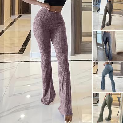 Kadın Yoga Pantolonu Yüksek Bel Geniş Paça Geniş Tayt Düz Renk Elastik Bel Spor Pantolonu Günlük Giyim