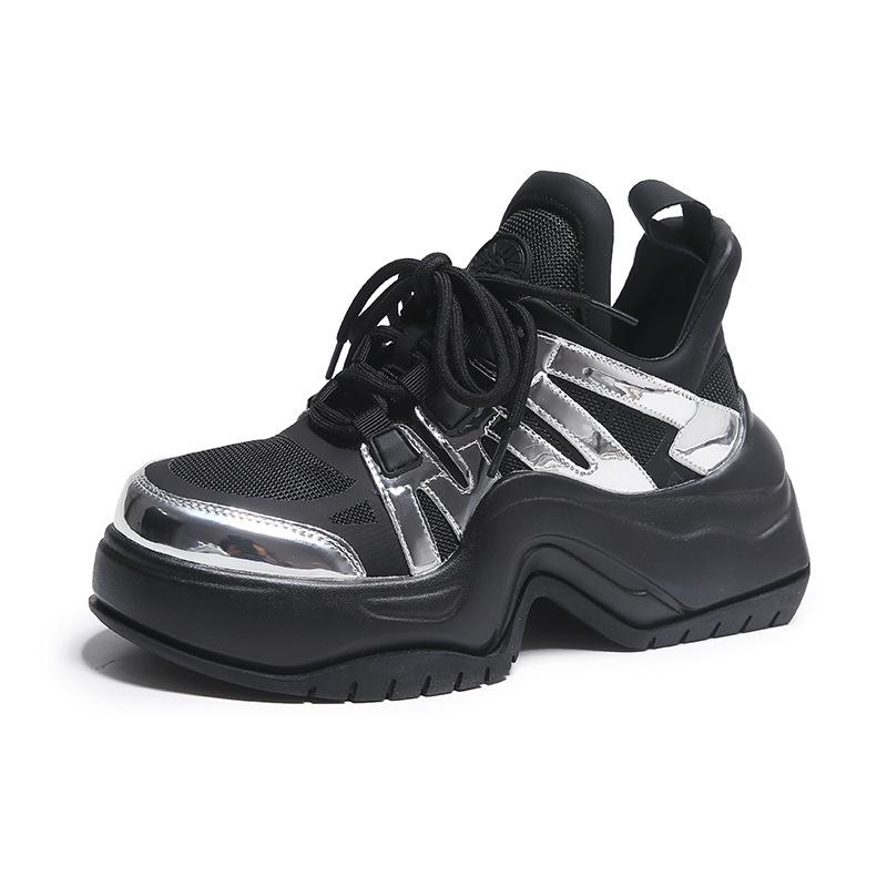 

Туфли с бантом на каблуке Серебристые папины туфли женские новые европейские товары Утолщенная подошва Подкова каблук сетчатые дышащие спортивные женские туфли 40 чёрный