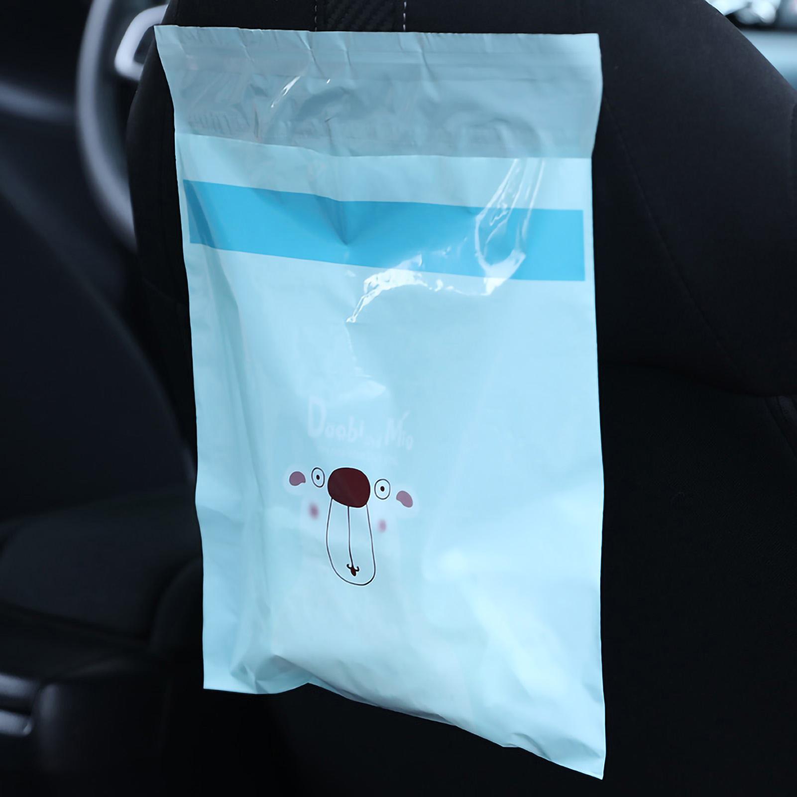 15pcs Portable Car Trash Bag Disposable Leakproof Garbage Bags Waterproof Self Adhesive Cleaning Bags for Vehicle Blue