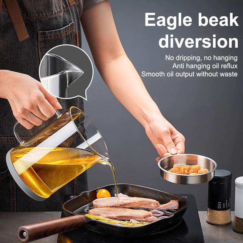 1L/1.5L Stainless Steel Glass Oil Strainer Pot Container Jug Storage Can With Filter Cooking Oil Pot For Kitchen Household Tools