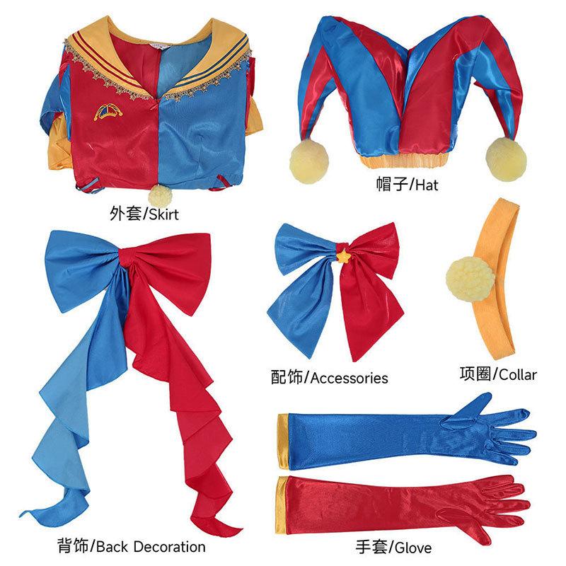 Der Erstaunliche Digitale Zirkus Pomni Lolita Cosplay Kostüm Damen Narren Clown Kleid Komplettes Set Halloween Karneval Kostüm