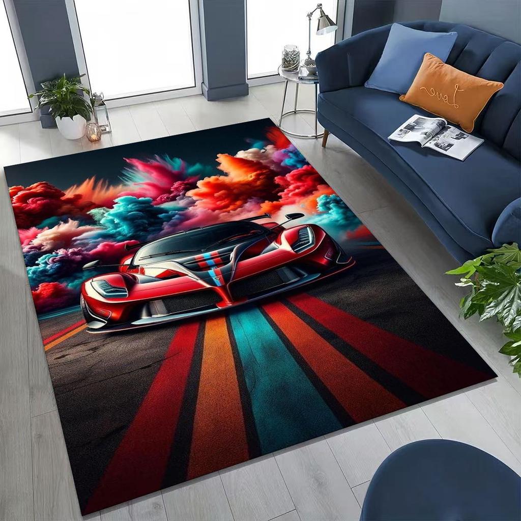 Alfombra Decorativa para Habitación, Sala de Estar, Sofá, Hogar, Felpudo, Alfombrilla de Piso Grande Antideslizante, Concepto Futuro Coche Deportivo Bicicleta de Carreras Motocicleta