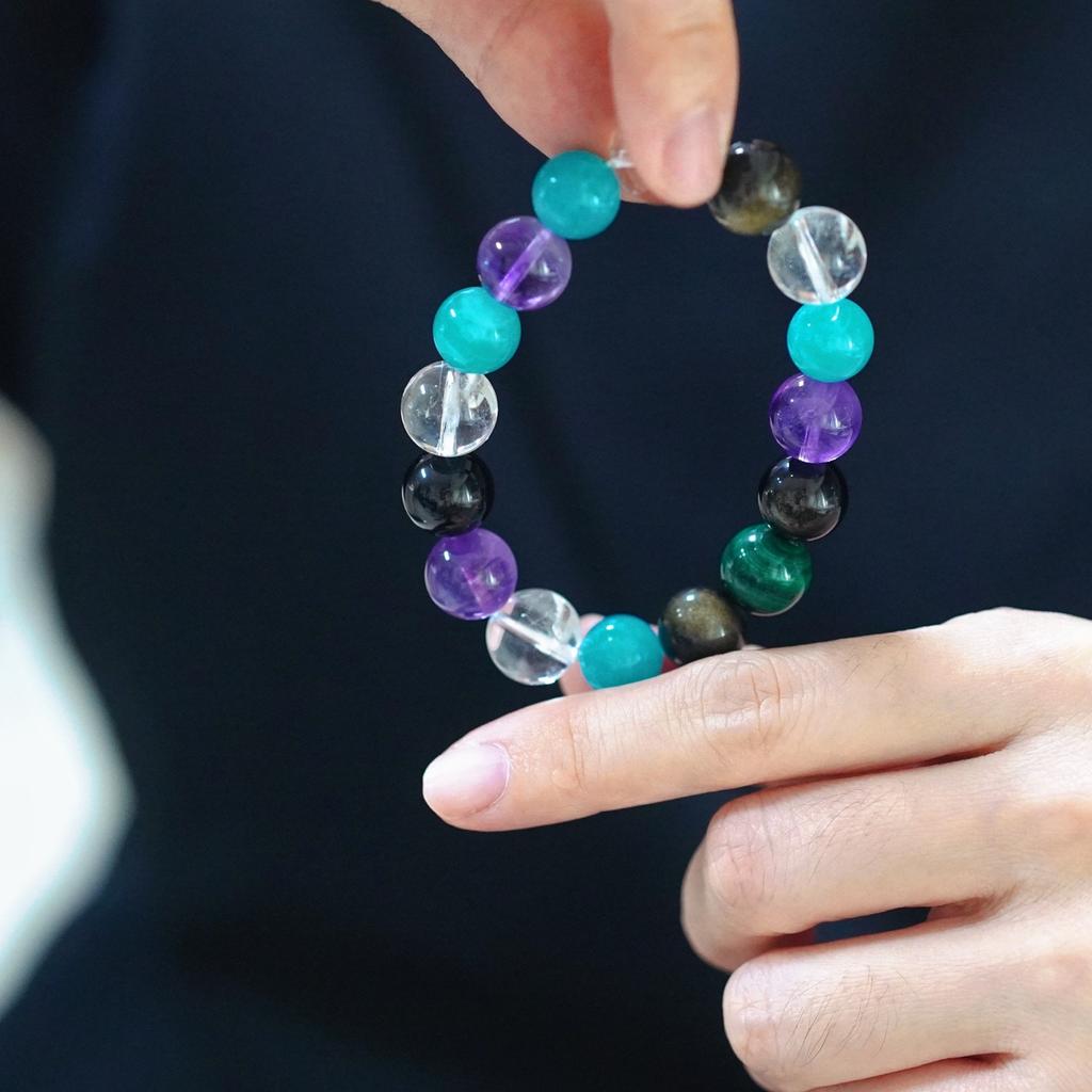 High Quality Natural Amethyst White Crystal Malachite Amazonite Bracelet