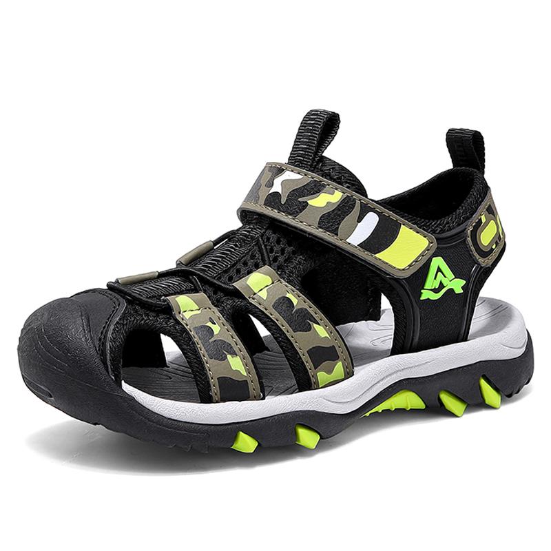 

28-39 Детские летние больших размеров легкие и модные камуфляжные сандалии на липучке, повседневные, с закрытым носком, пляжная обувь 39 армия зеленый