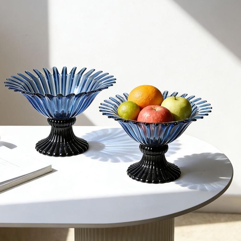 Glass High-sided Tray Geometric Petal Fruit Plate Desktop Storage Container Candy Bowl Trays Decorative Transparent Glass Bowl
