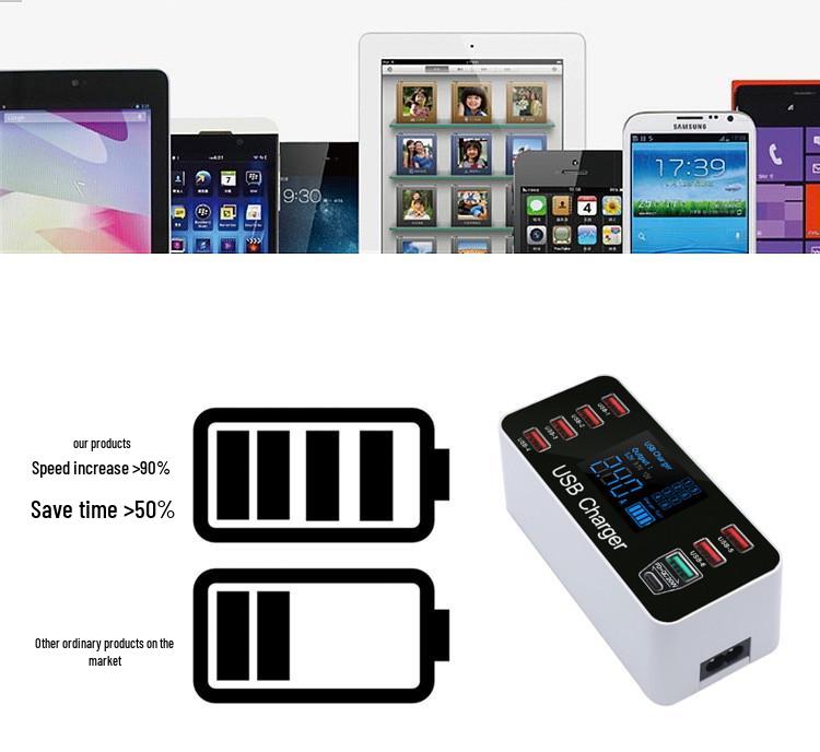 8-Port USB Charger QC3.0 Fast Charging with Smart Display & PD20W for Phones & Tablets