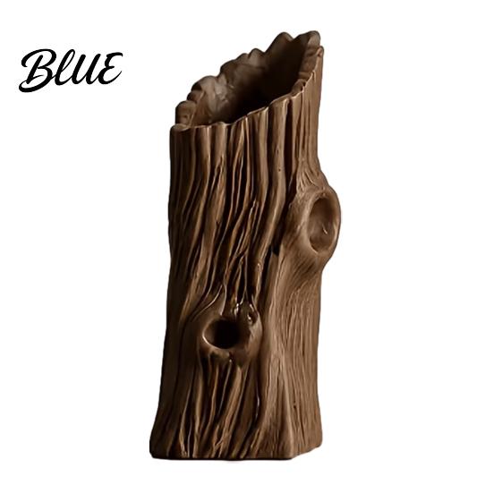 Boho Style Room Decor 3D Printed Tree Stump Ornament Creative Vase Natural Realistic Hole Prop Pen Holder Retro Brown Desktop Organizer for