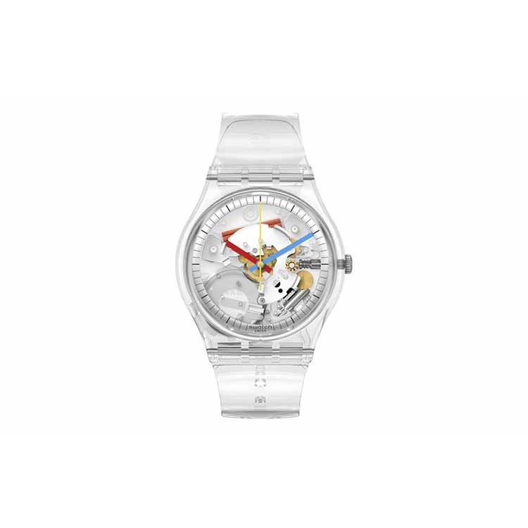 Swatch Gent Series Quartz Movement 30M Water Resistant Watch 34Mm Skeleton Dial Bio-Based Material Case Plastic Strap Unisex watches SO28K100 Transparent Watch Case