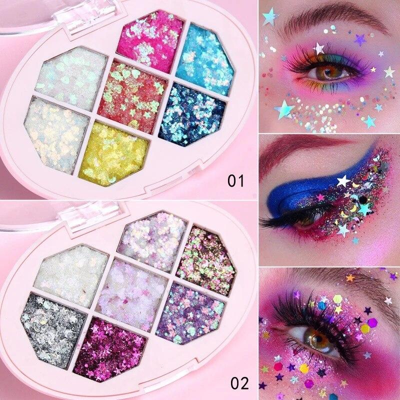 7-Color Sequins Eyeshadow Palette Long Lasting Waterproof Smudge-Proof Glitter Eye Shadow