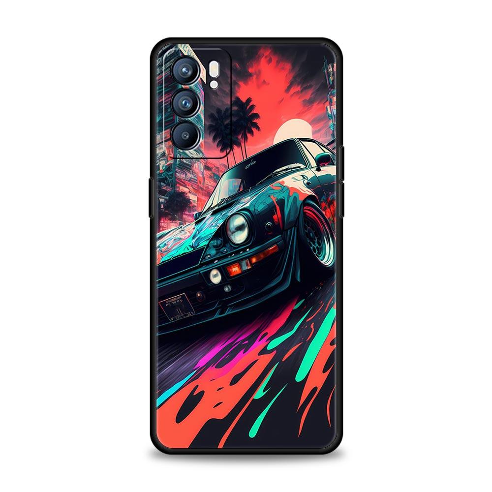 Sports Car JDM Tokyo Drift Case For Oppo Find X6 Pro X5 A54 A53 A52 A9 A15 A95 A17 A16 A76 A74 A57 Reno7 Reno6 Pro Plus 5G Cover