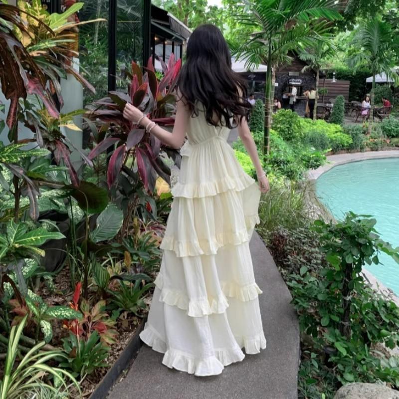 Women's Slip Dress Spring/summer New Elegant Apricot High-waisted Petite Sleeveless High-end Cake Long Dress