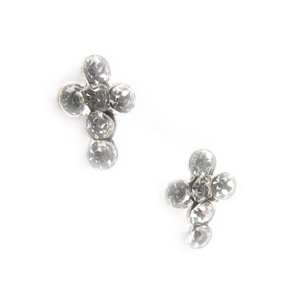 Les Trésors De Lily [C5757] - Boucles Argent 'Croix' Blanc argenté - 4x6 mm