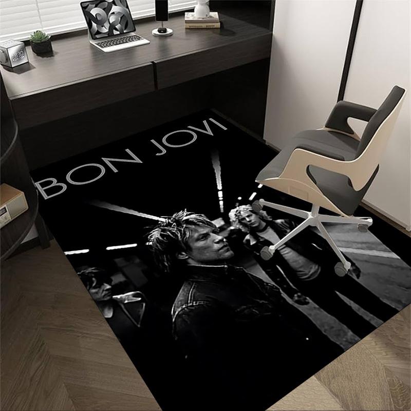

1pc Bon Jovi Home Office, Durable Polyester Floor Mat with Easy, Office Decor, Urban Style, Nonslip Backing, Highquality Fabric 60cm by 90cm