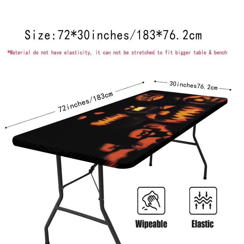 Halloween Table Cover With Elastic Edge Waterproof Dustproof Square Tablecloth Dining Outdoor Picnic