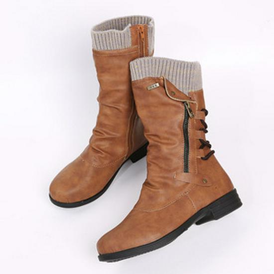 Bottes en cuir à tige haute et bout rond plat pour femmes grandes tailles automne/hiver 2021