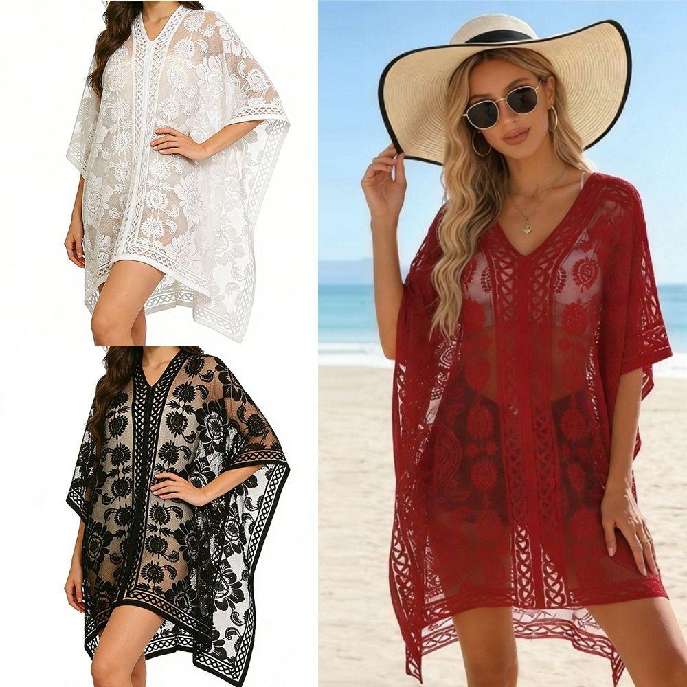 Lace Mesh Bohemian Shawl Plus Size Swimsuit Cover Up Vintage Sunscreen Beach Cover Up Summer