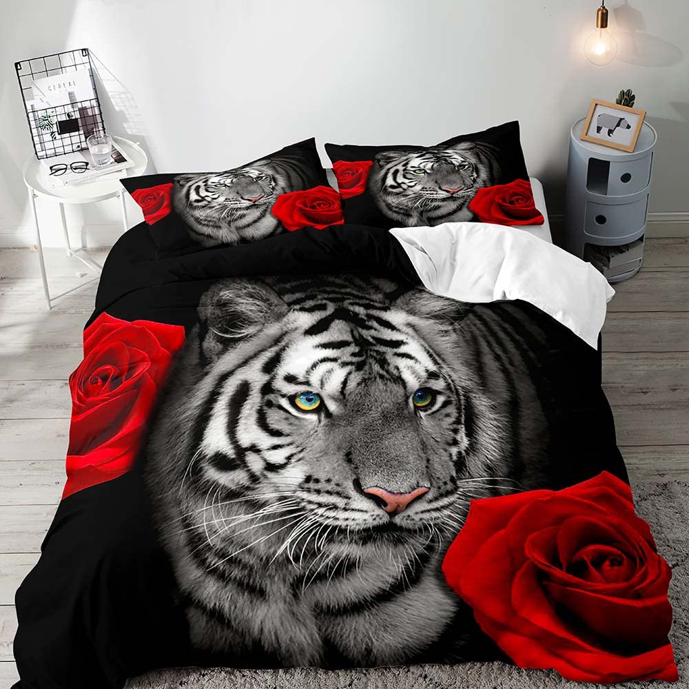 3PCS Lion King & Quen Beding Set, African Safari Animal Black Beding, Warm Comforter Cover, Bedrom Decor for Couples Ful Sized Dimensions