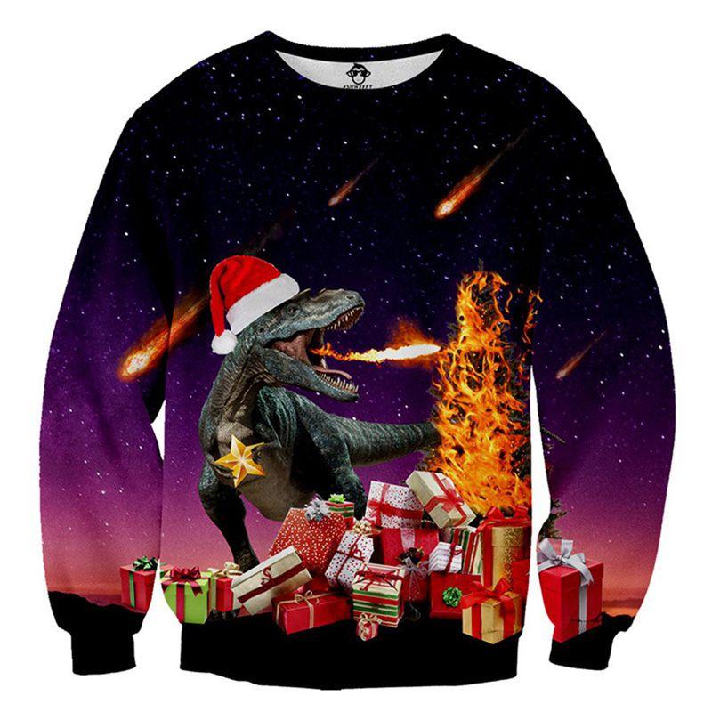 Suéter de Natal Feio Aconchegante e Festivo com Design de Dinossauro para Mulheres e Homens