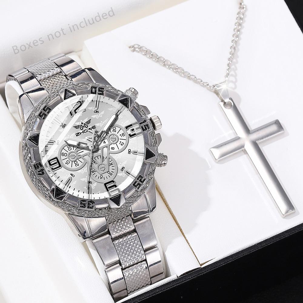 Men's Watch Blu-ray Glass Quartz Watch Classic Watch False Three-eye Digital Alloy Watch