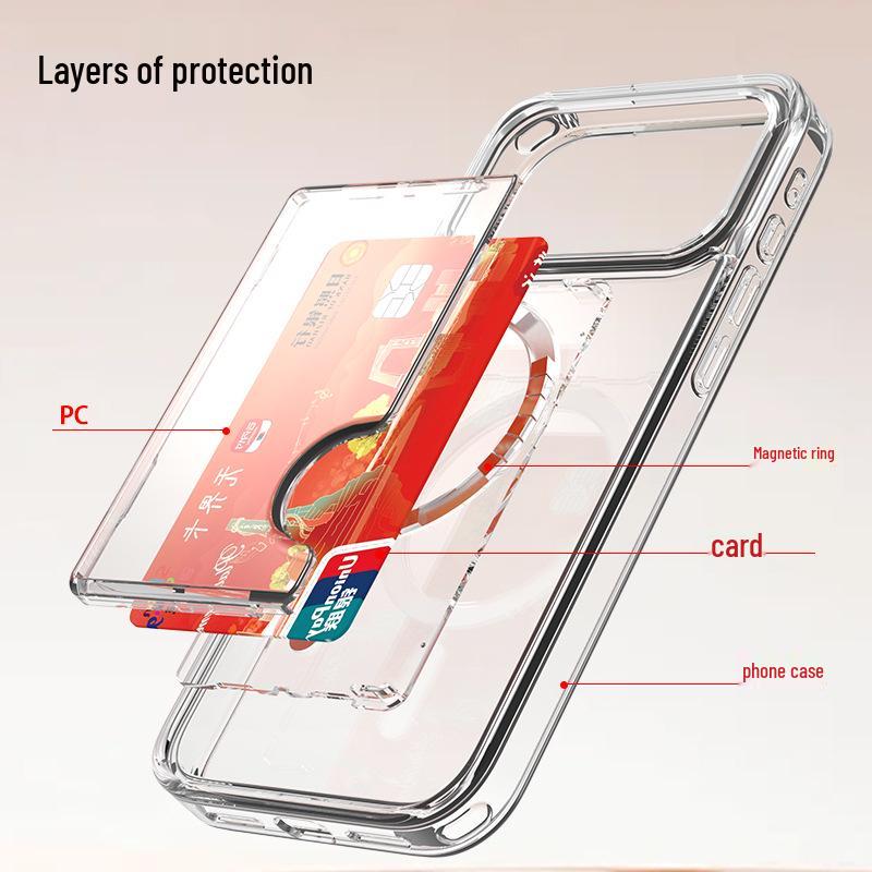 Magnetic Card Holder Phone Case: Transparent Hard Shell for 2 Apple Cards