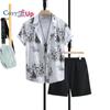 Men's Matching Sets Shirt Button Up Shirt Shorts Beach Shorts Sets Short Sleeve Lapel Vacation Graphic Drawstring Elastic Waistband Polyester Spring