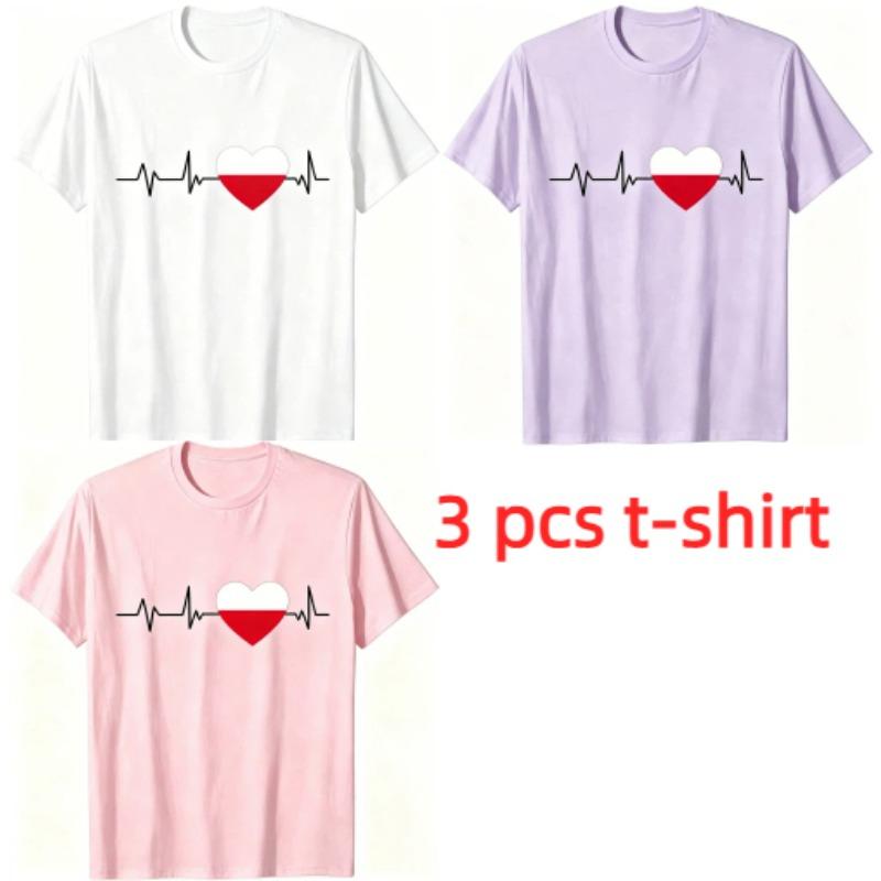 Fun I Love Poland Pattern Print Men's T-shirt Summer Men's and Women's Casual Fashion Tops Men's Short Sleeve T-shirt Oversize Clothing