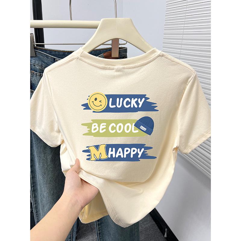 

Summer 2024 Women s Round Neck Tee with Unique Front and Back Print L абрикосовий/вершковий