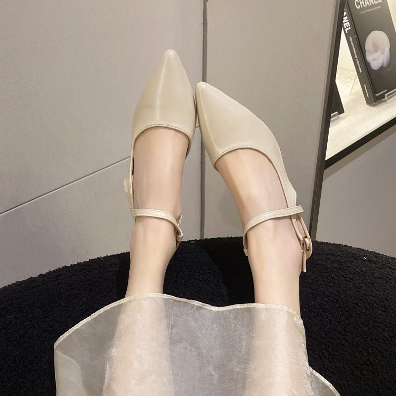 Fashion Women's Fashion Baotou Sandals Spring New Pointed Head Shallow Mouth One Word Buckle Anti-slip Wear-resistant Stiletto Heels