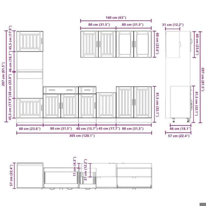VidaXL Ensemble D'armoires De Cuisine 7 Pcs Kalmar Bois D'ingénierie, Ensemble D'armoires, Étagère De Rangement, Placard, 3314747