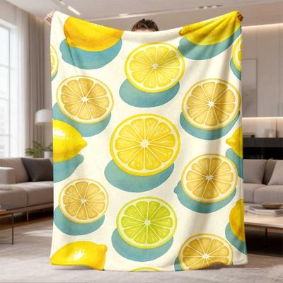 2026 Latest Flannel Blanket Vibrant Lemon Slice Illustration Fresh and Pleasant Flannel Blanket Soft and Warm, Suitable for Sofa, Bed, and Camping, Co