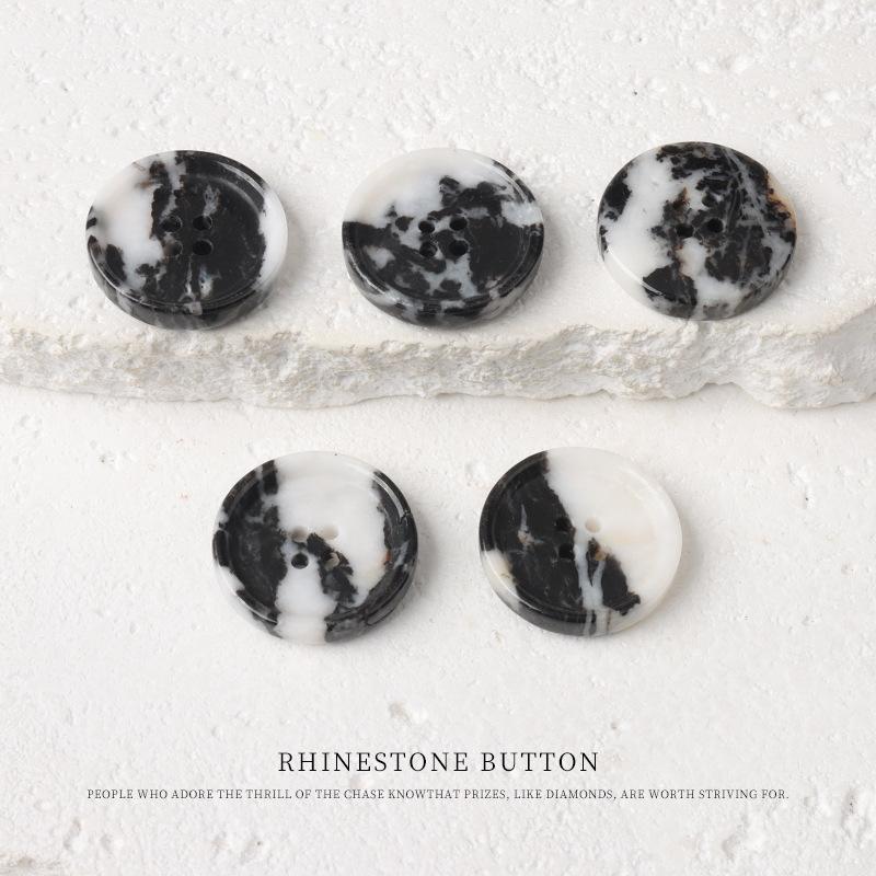 

5pcs Natural Stone Round Edge Four-Eye Jade Button Retro Style Chinese Jacket Suit Coat Trench Coat Button Accessories 15mm black flower